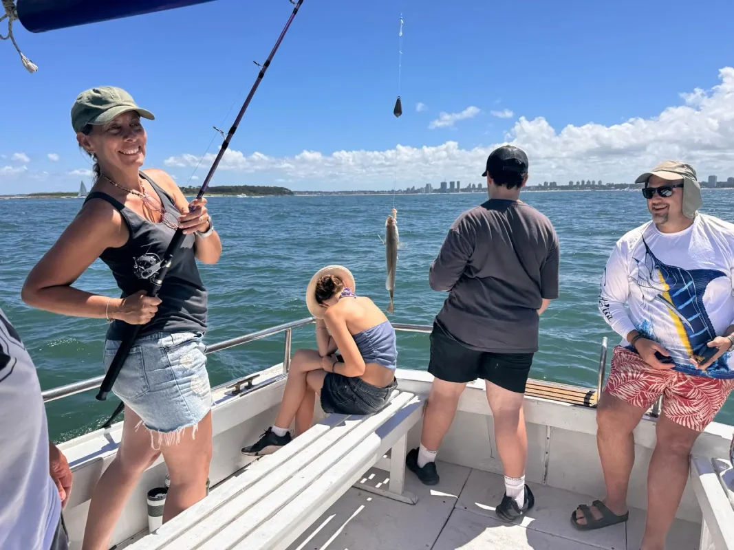 Group fishing aboard a private boat off the Punta del Este peninsula